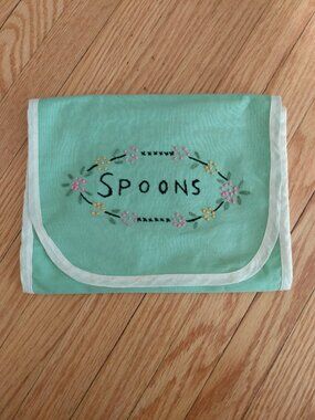 Vintage Embroidered Spoon Holder Cottagecore Handmade Silverware Storage Holder